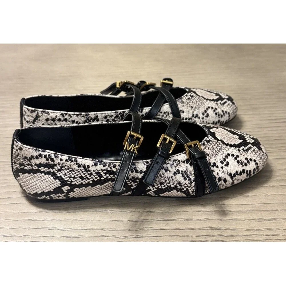 MICHAEL KORS Indy Snake Embossed Leather Ballet Flat In Animal Print. Size 7.5